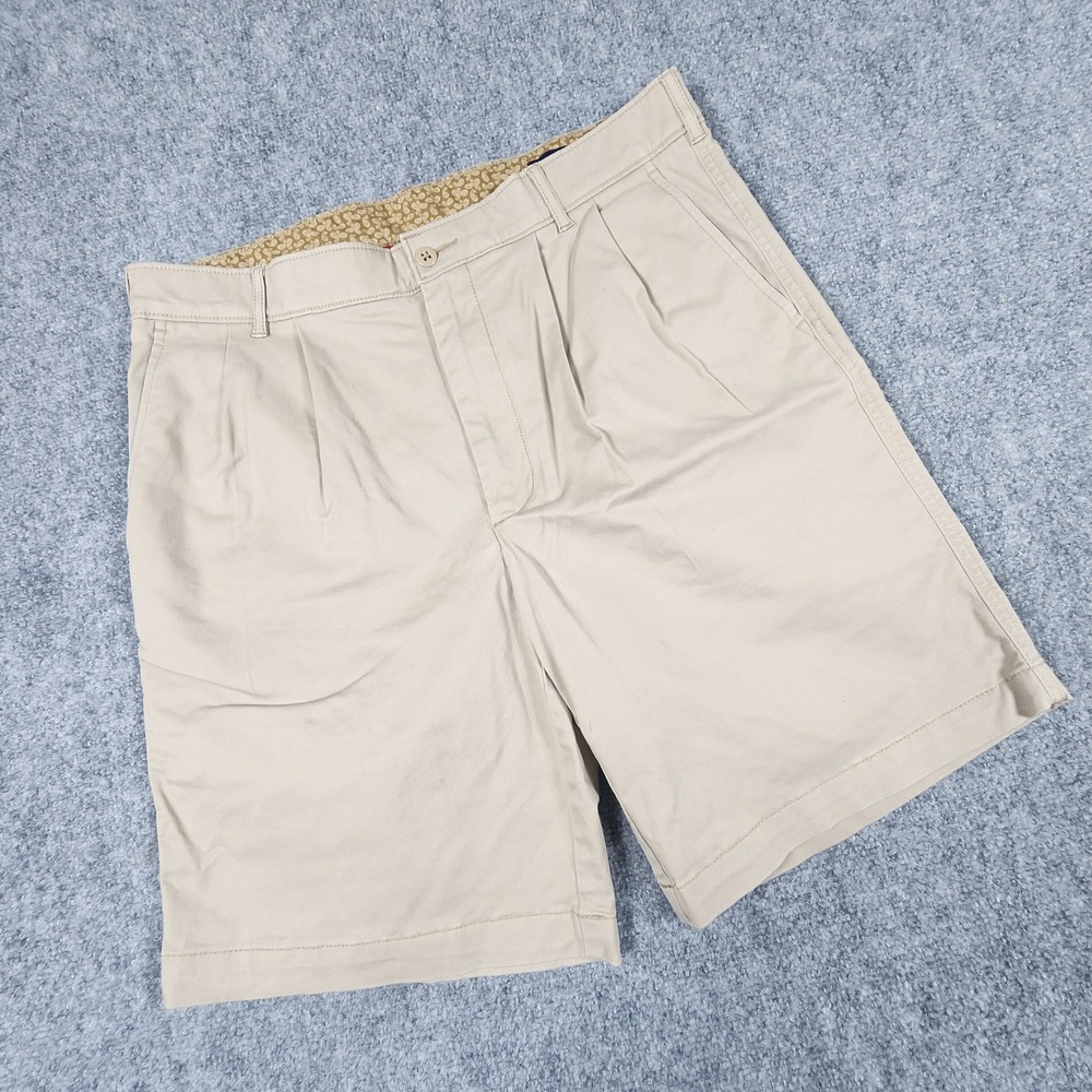 Cremieux Mens Tan Khaki Comfort Stretch Pleated Shorts Size 34 Cotton Blend